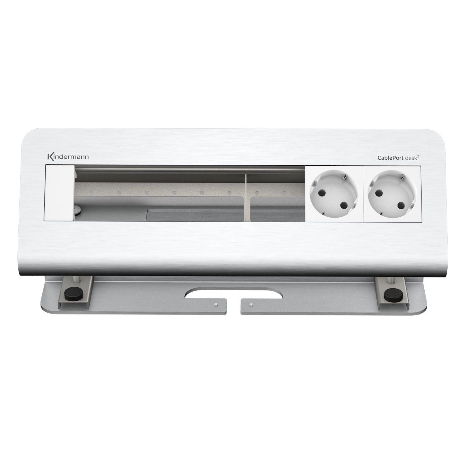 Kindermann CablePort desk² Tischanschlussfeld 6-fach 2x Strom 4x Leer Alu 7430000062