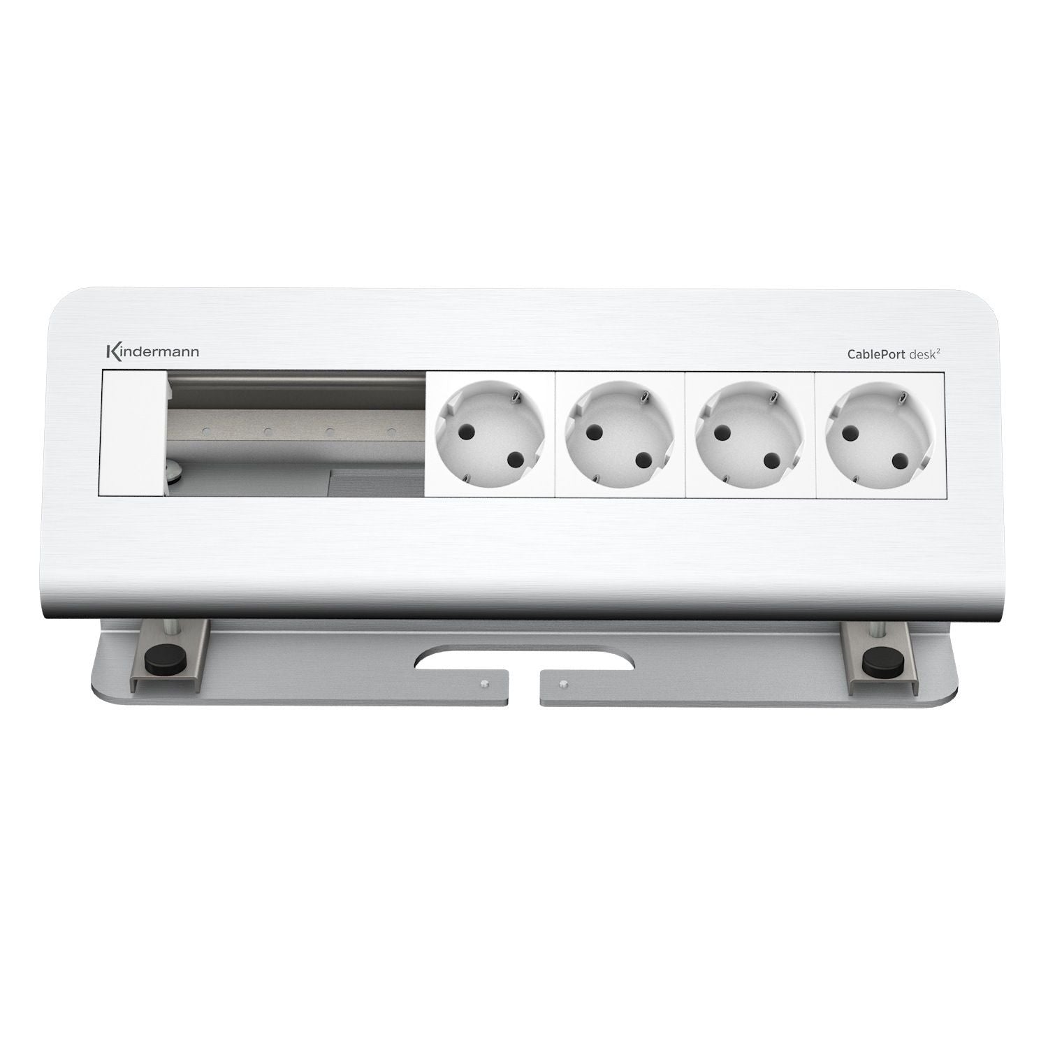 Kindermann CablePort desk² Tischanschlussfeld 6-fach 4x Strom 2x Leer Alu 7430000064
