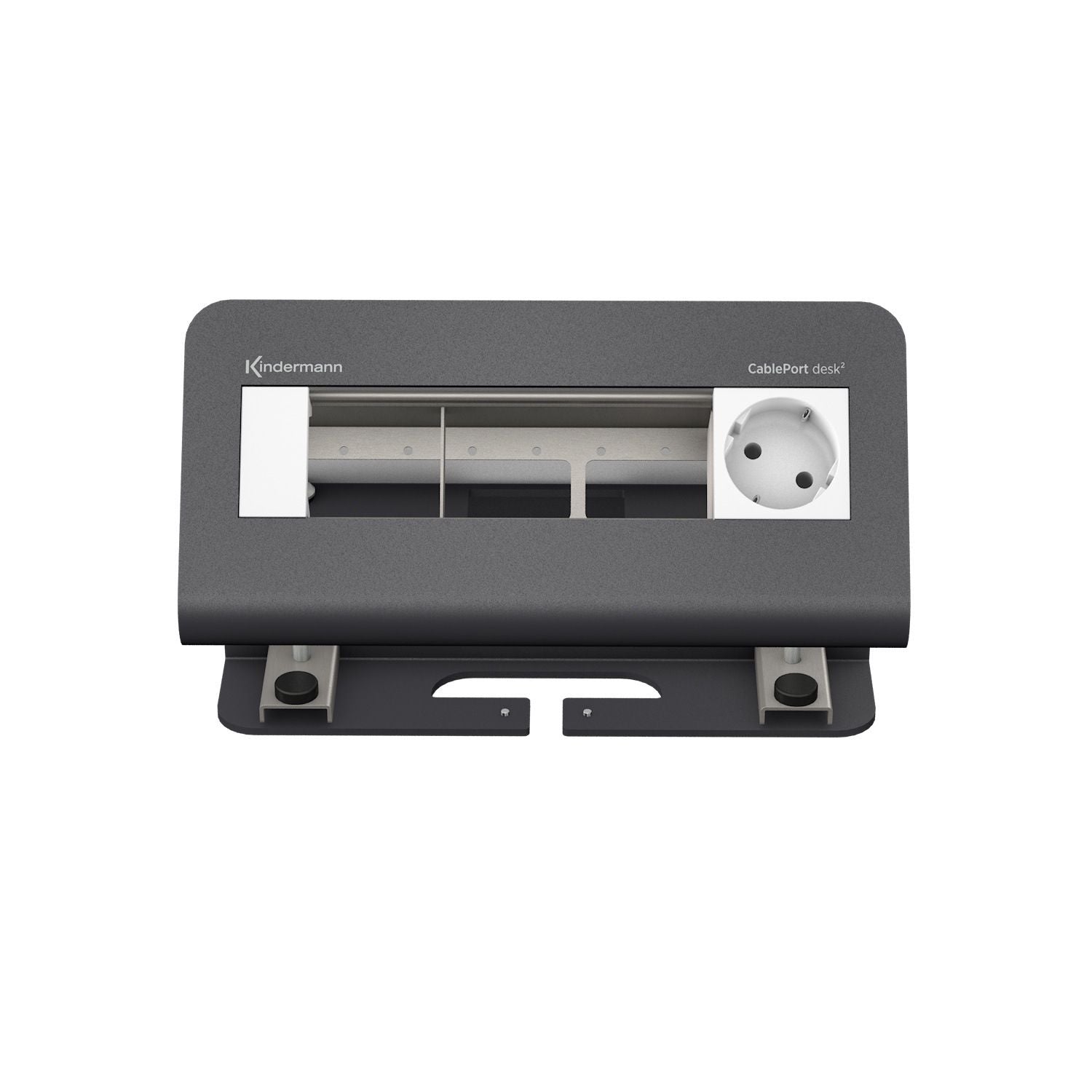 Kindermann CablePort desk² Tischanschlussfeld 4-fach 1x Strom 3x Leer schiefergrau 7430000071