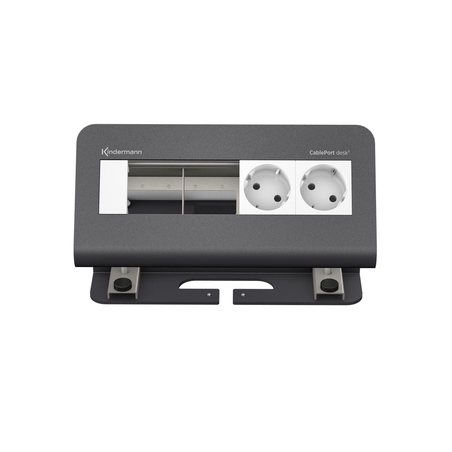 Kindermann CablePort desk² Tischanschlussfeld 4-fach 2x Strom 2x Leer schiefergrau 7430000072