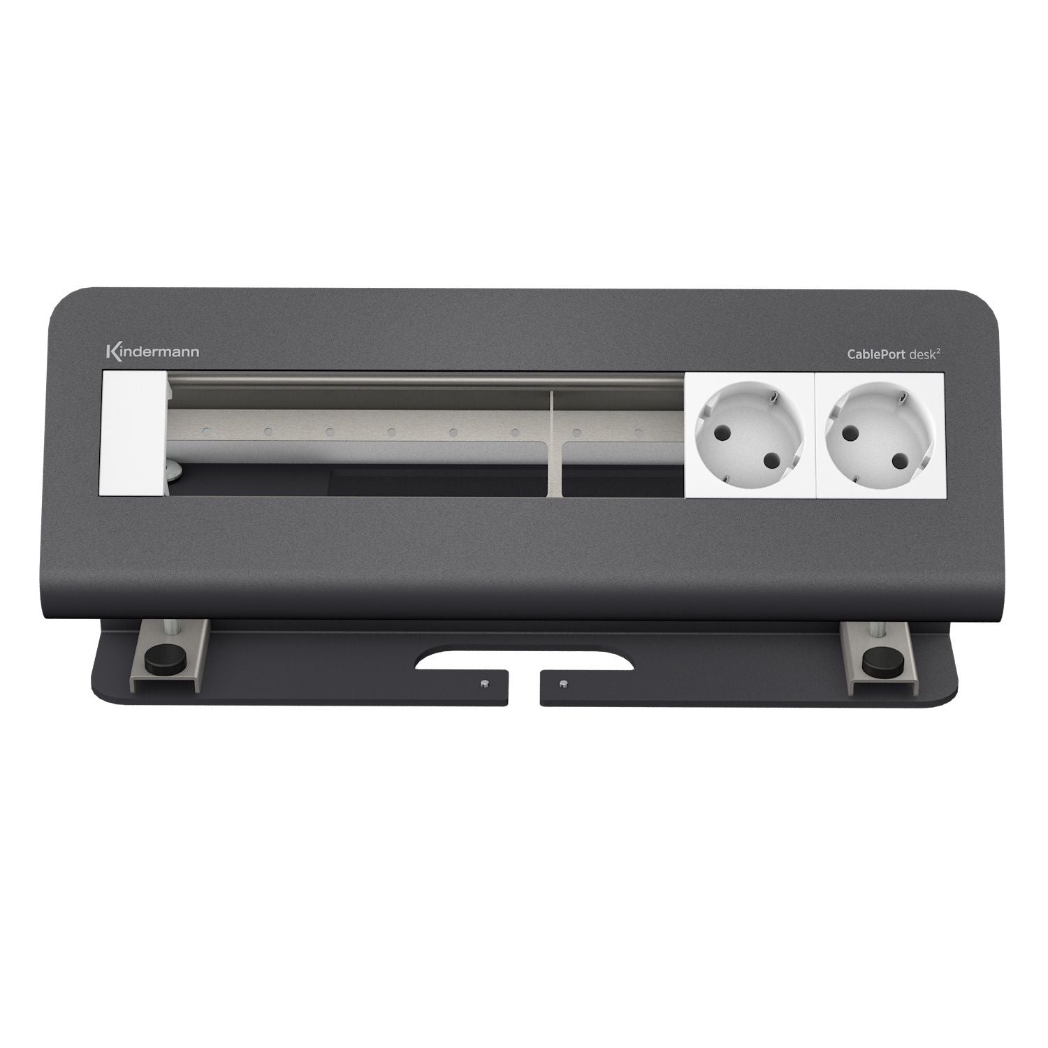 Kindermann CablePort desk² Tischanschlussfeld 6-fach 2x Strom 4x Leer schiefergrau 7430000082