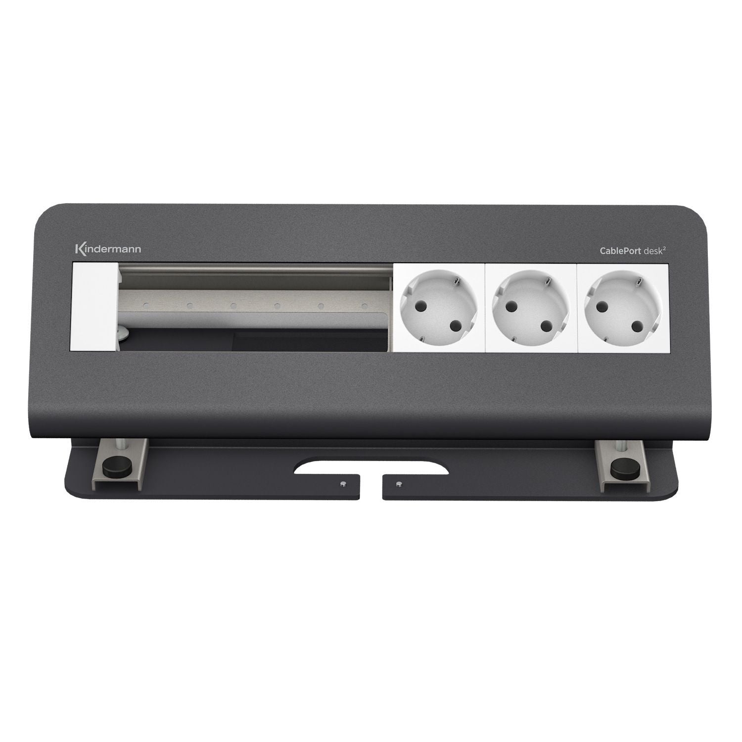 Kindermann CablePort desk² Tischanschlussfeld 6-fach, 3x Strom 3x Leer schiefergrau 7430000083