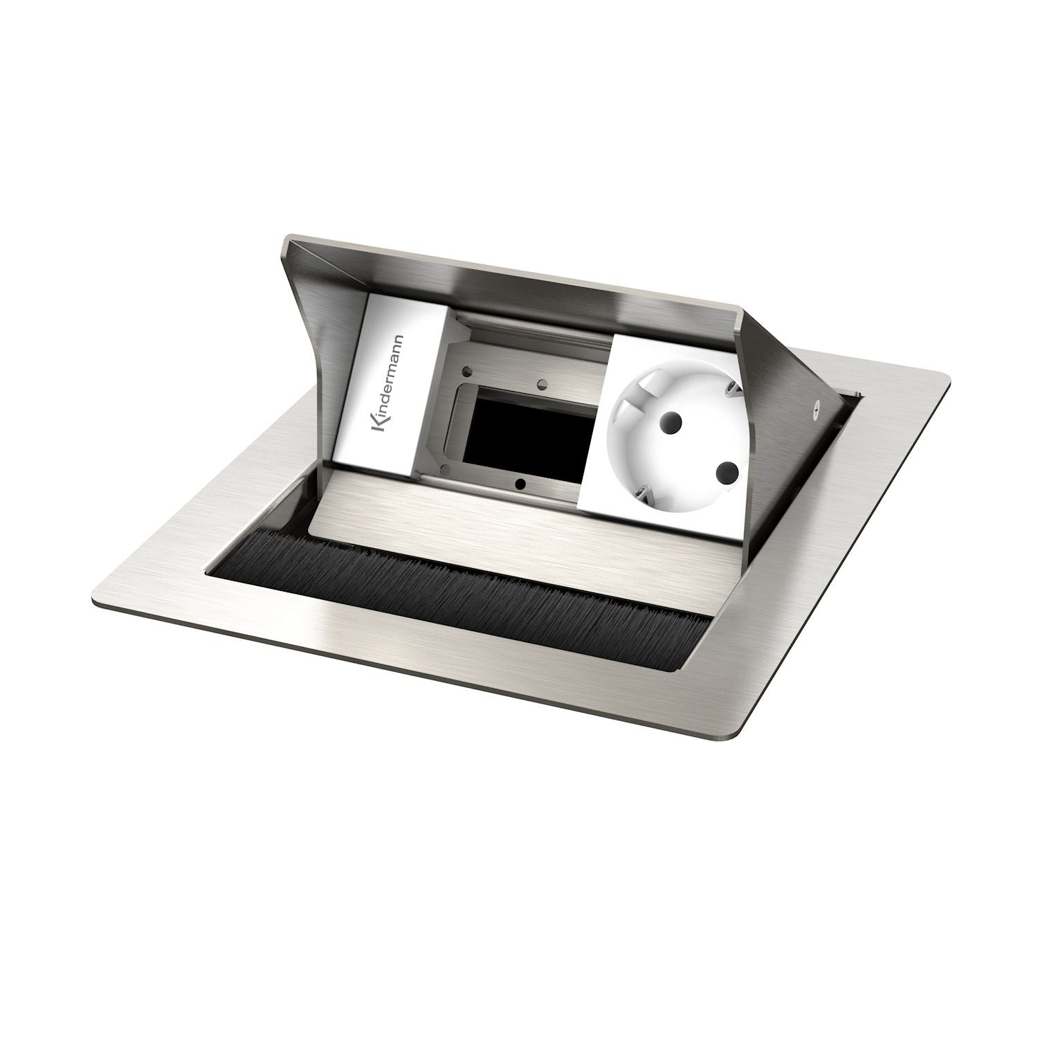 Kindermann CablePort standard² Tischeinbaugehäuse 2-fach, 1x Strom 1x Leerfeld Edelstahl 7492000041