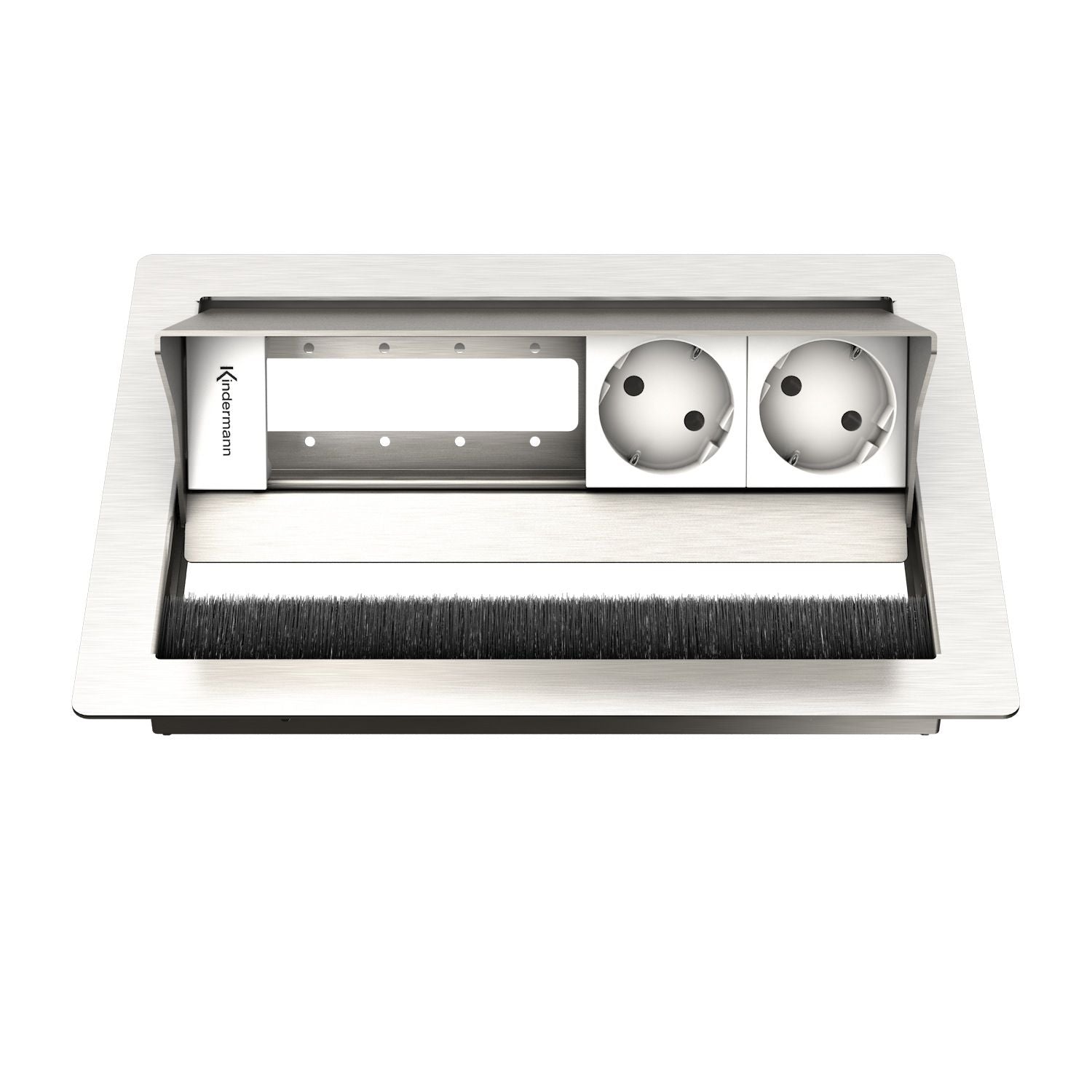 Kindermann CablePort standard² 4-fach Tischeinbaugehäuse 2x Strom 2x Leerfelder Edelstahl 7492000052