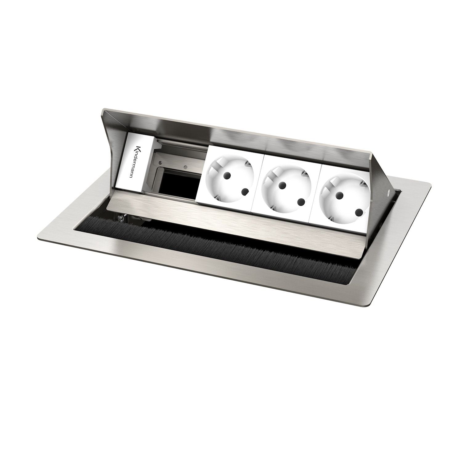Kindermann CablePort standard² 4-fach Tischeinbaugehäuse Edelstahl, 3x Strom 1x Leerfeld 7492000053