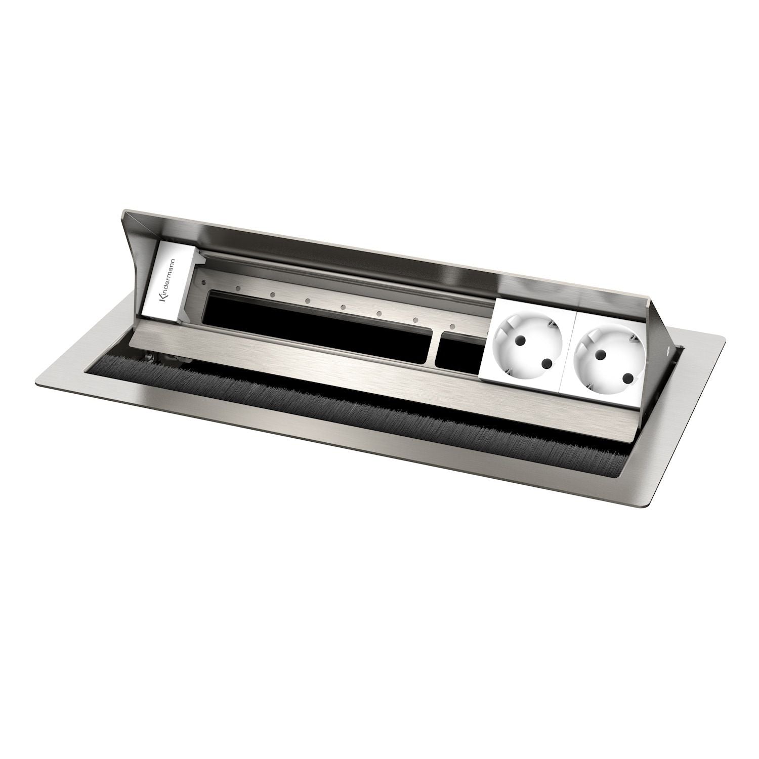 Kindermann CablePort standard² Tischeinbaugehäuse 6-fach, 2x Strom 4x Leerfelder Edelstahl 7492000062
