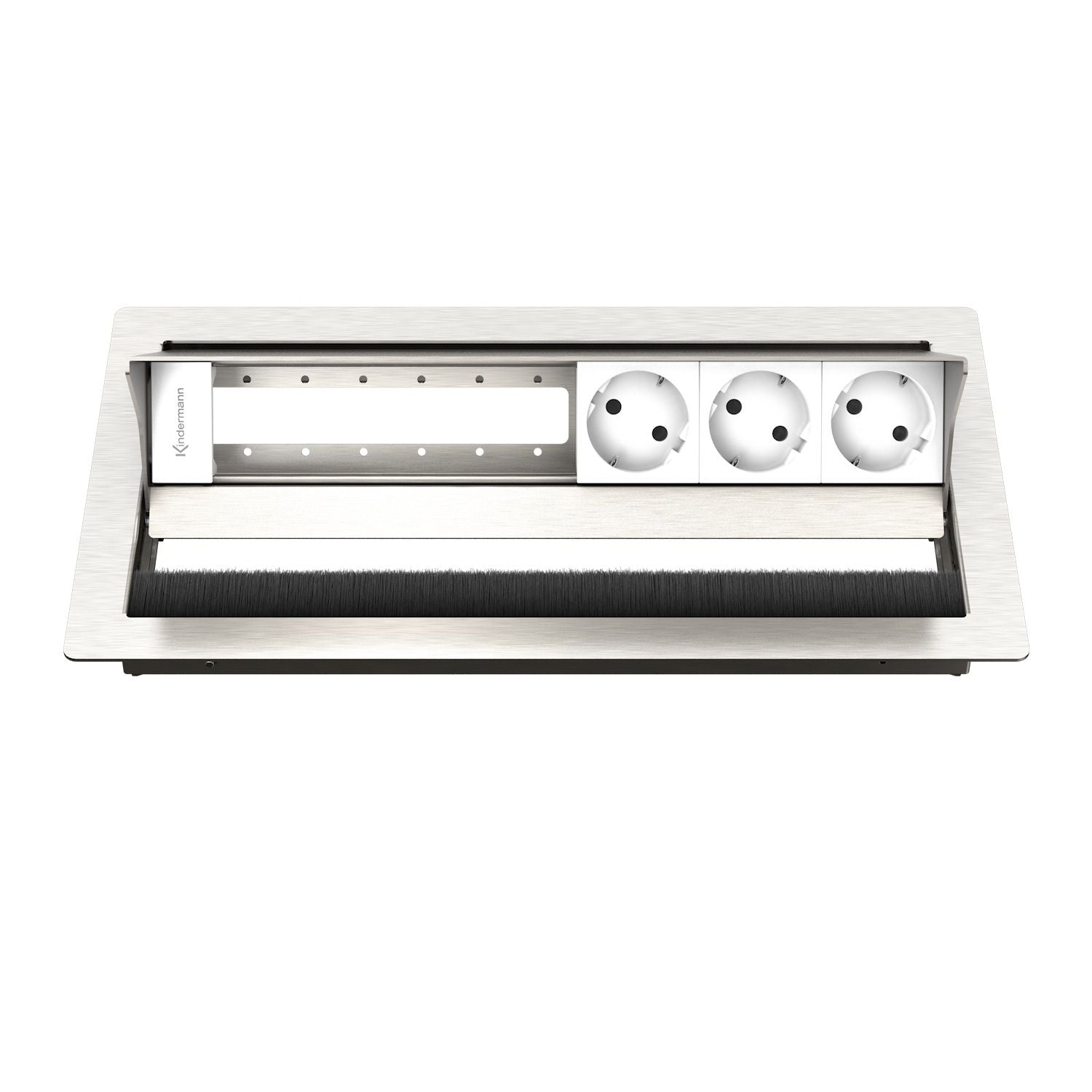 Kindermann CablePort standard² Tischeinbaugehäuse 6-fach, 3x Strom 3x Leerfelder Edelstahl 7492000063