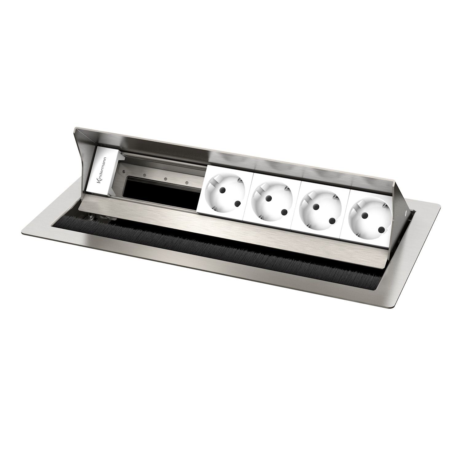 Kindermann CablePort standard² 6-fach Tischeinbaugehäuse, 4x Strom 2x Leerfelder Edelstahl 7492000064
