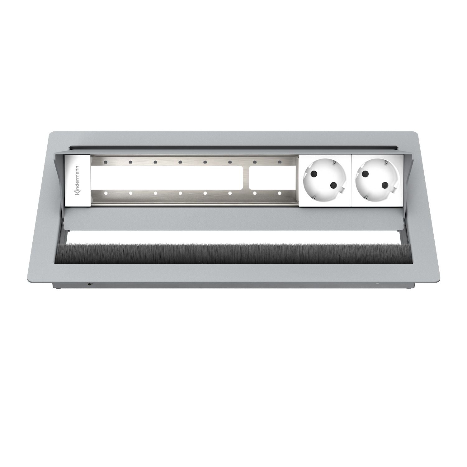 Kindermann CablePort standard² 6-fach Tischeinbaugehäuse, 2x Strom 4x Leerfelder Edelstahl 7492000082
