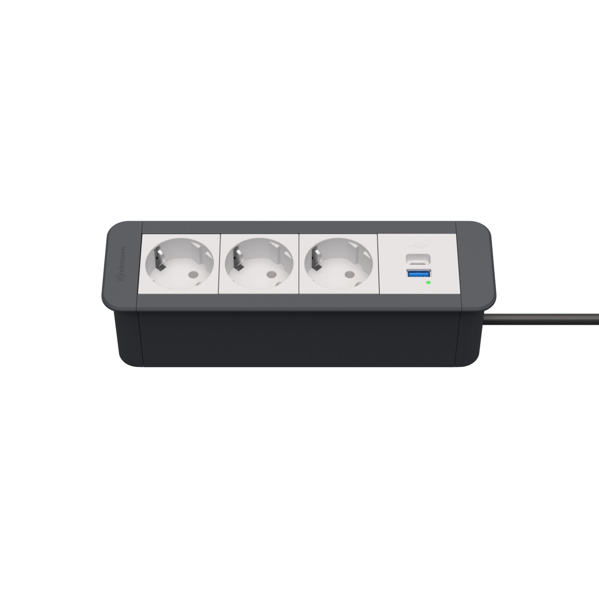 Kindermann CablePort Office frame Steckdoseneinheit 4-fach schiefergrau , 3x Strom 1x USB-Doppelcharger 7551000233