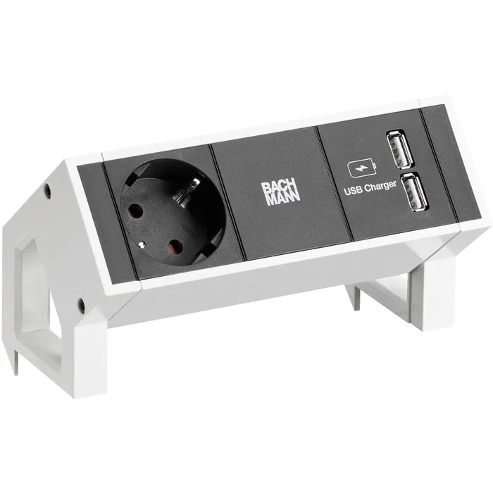 Bachmann Steckdoseneinheit Desk2 1x Strom 1x USB-Doppelcharger in weiß 902.380