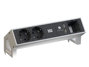 Bachmann Steckdoseneinheit DESK2 2x Strom 1x USB-Doppelcharger 1x Custom Inox 902.428