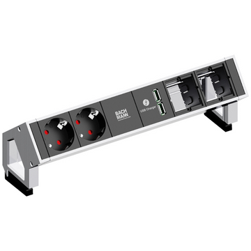 Bachmann Steckdoseneinheit DESK2 2x Strom 1x USB-Doppelcharger 2x Custom Inox 902.429