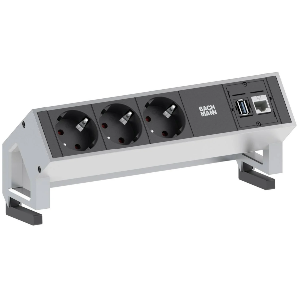 Bachmann DESK2 Steckdoseneinheit 3x Schuko 1x CAT6 1x USB inox 902.501
