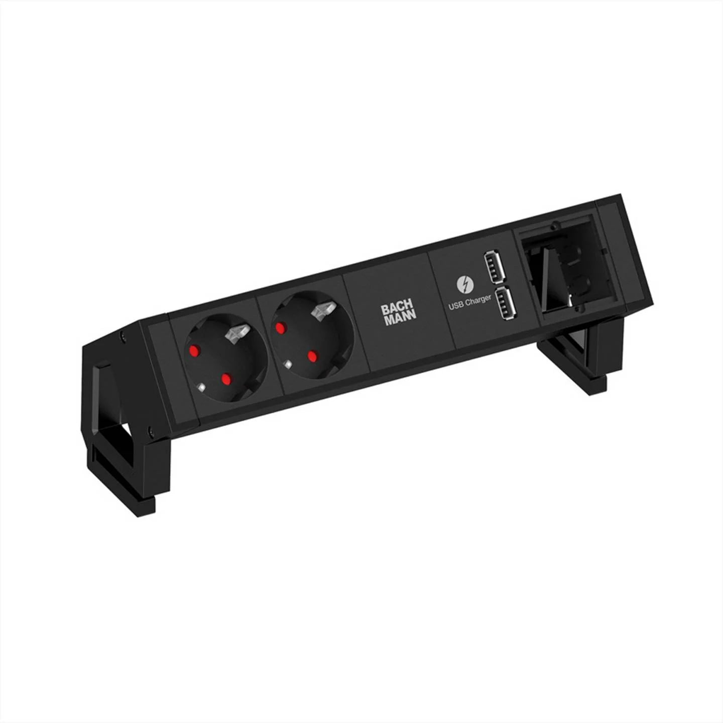Bachmann DESK2 Steckdoseneinheit 2x Strom 1x USB-Doppelcharger 1x Custom schwarz 902.602