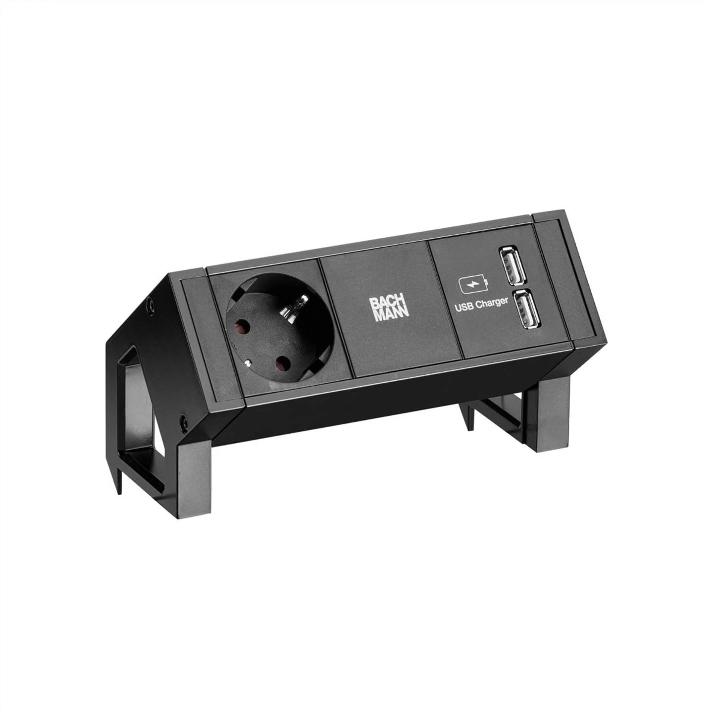 Bachmann Steckdoseneinheit Desk2 1x Strom 1x USB-Doppelcharger schwarz 902.705