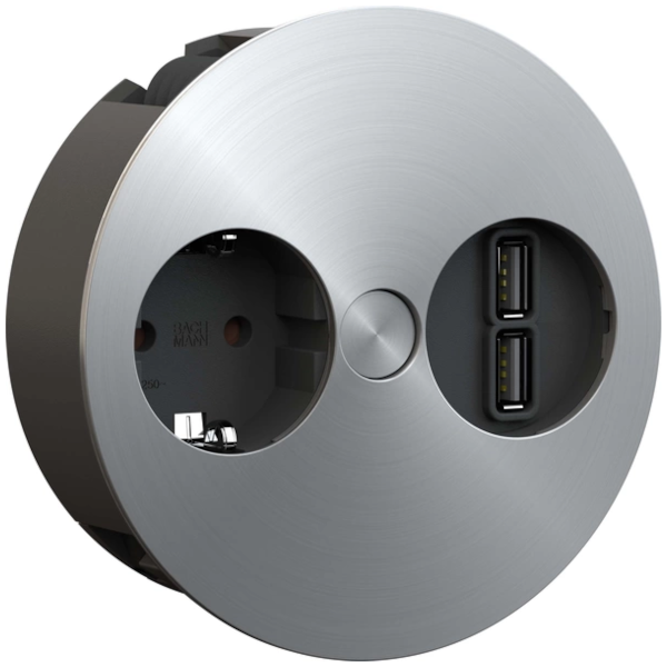 Bachmann TWIST Steckdoseneinheit 1x Strom 1x USB Charger Edelstahl Optik 931.031
