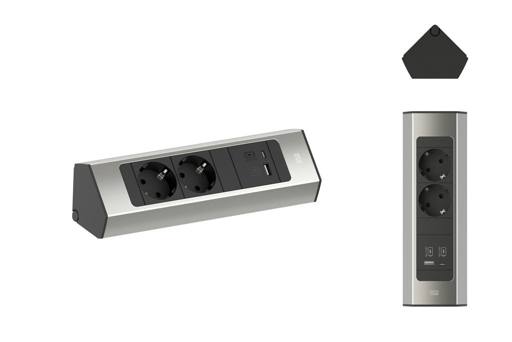 Bachmann CASIA 2 2x Strom 1x USB-Charger A/C Aluminium in Edelstahl-Optik 932.002