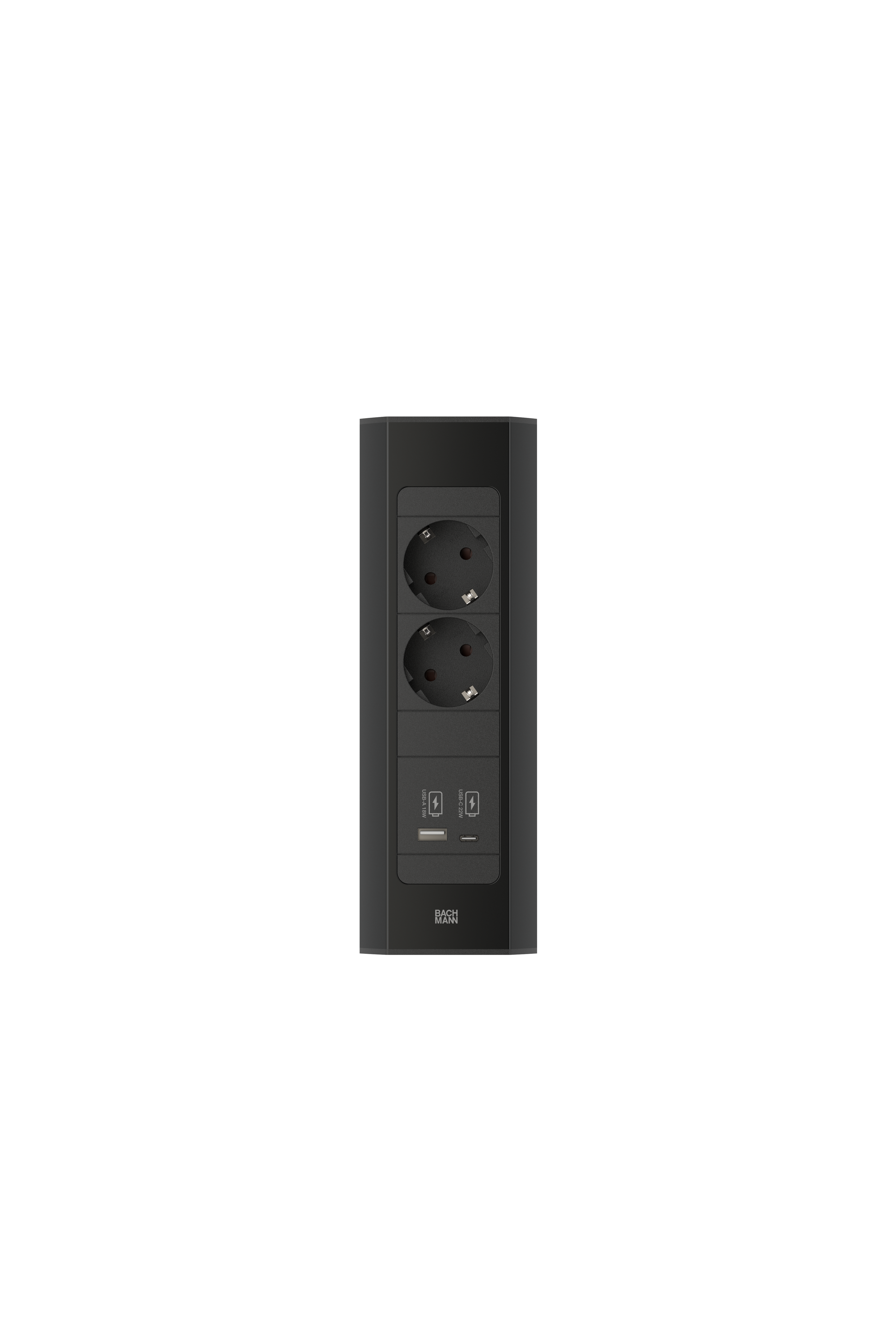 Bachmann CASIA 2 Steckdoseneinheit 2x Strom 1x USB-Doppelcharger A/C schwarz, kurz 932.102