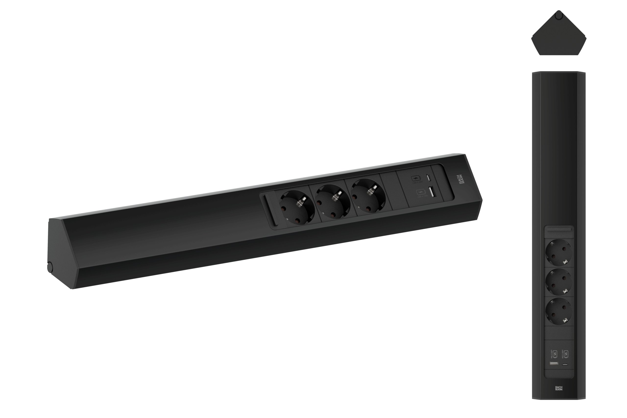 Bachmann CASIA 2 Steckdoseneinheit 3x Strom 1x USB-Doppelcharger A/C in schwarz 932.106