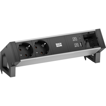 Bachmann DESK 2 Alu Black Steckdoseneinheit 2x Strom 1x USB-C/A-Doppelcharger 1x Custom 937.304