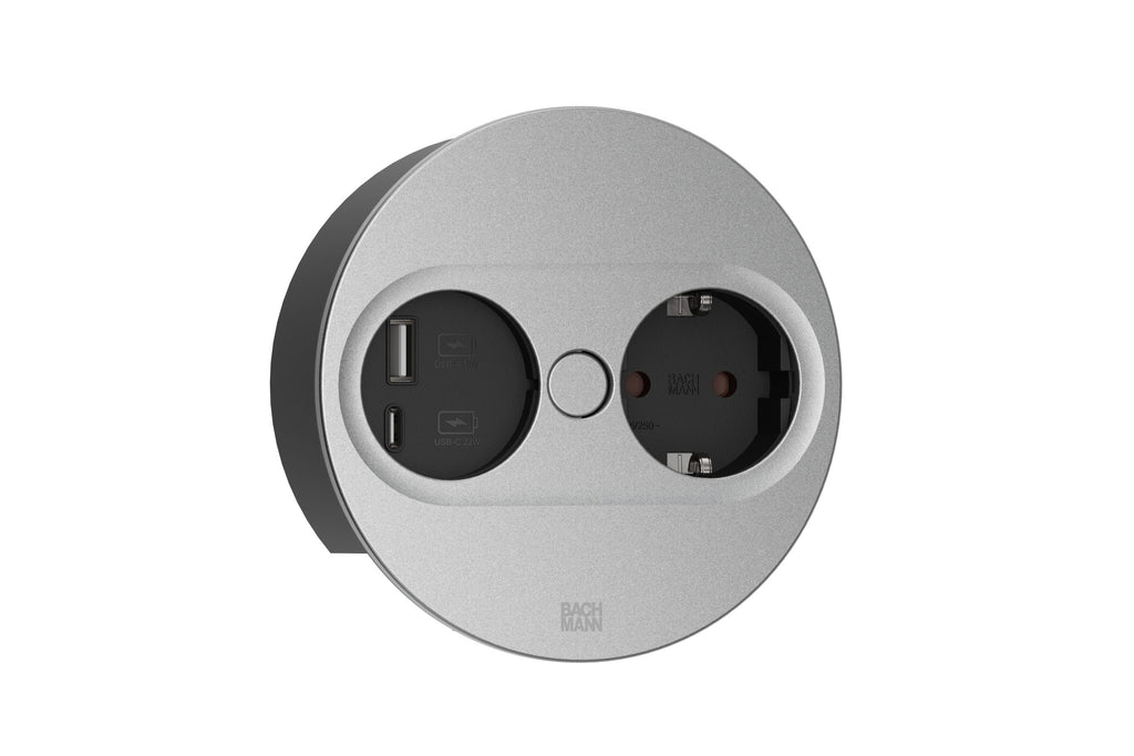 Bachmann TWIST 2 Steckdoseneinheit 1x Strom 1x USB-Charger A/C rund silber 946.012