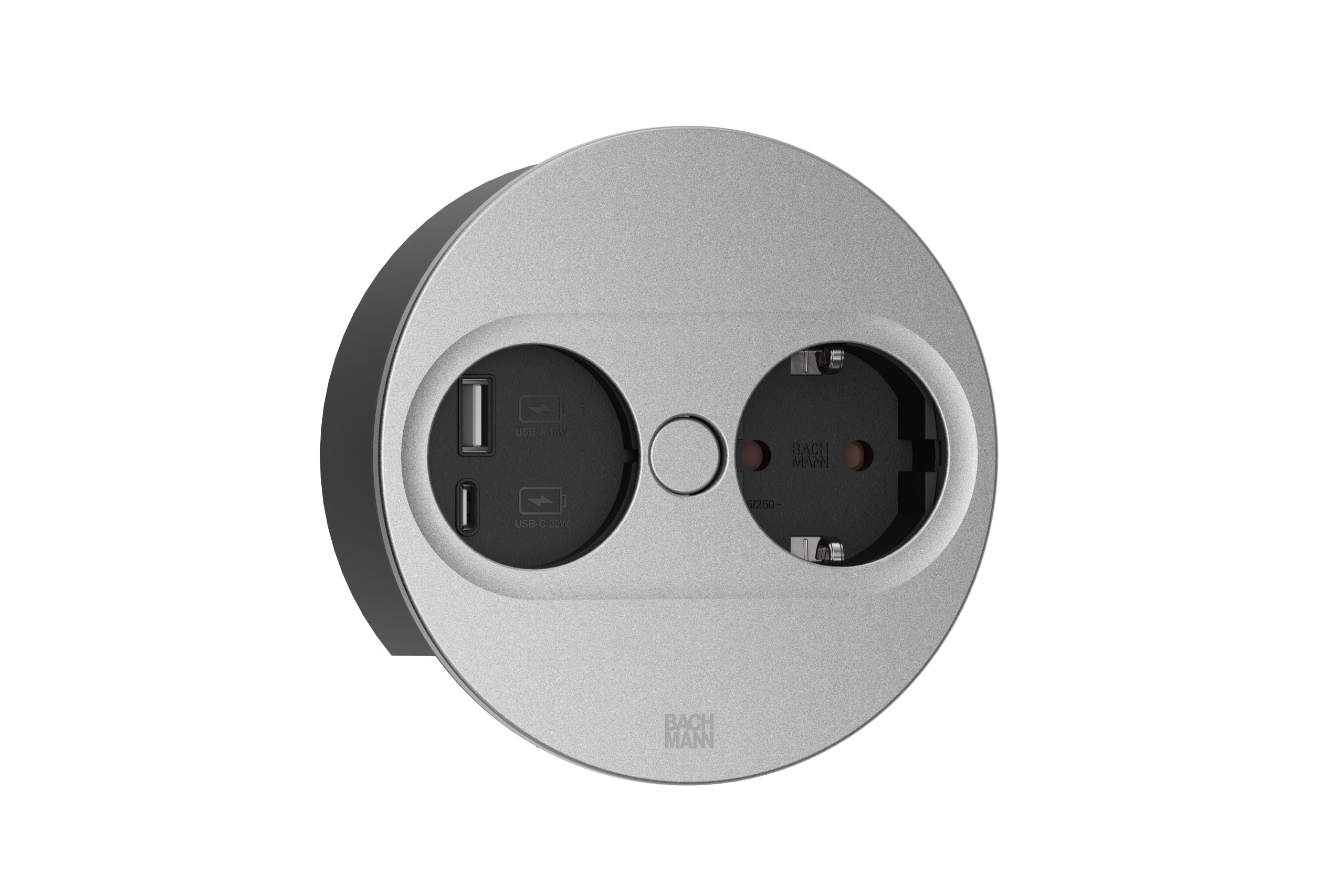 Bachmann TWIST 2 Steckdoseneinheit 1x Strom 1x USB-Charger A/C rund silber 946.012