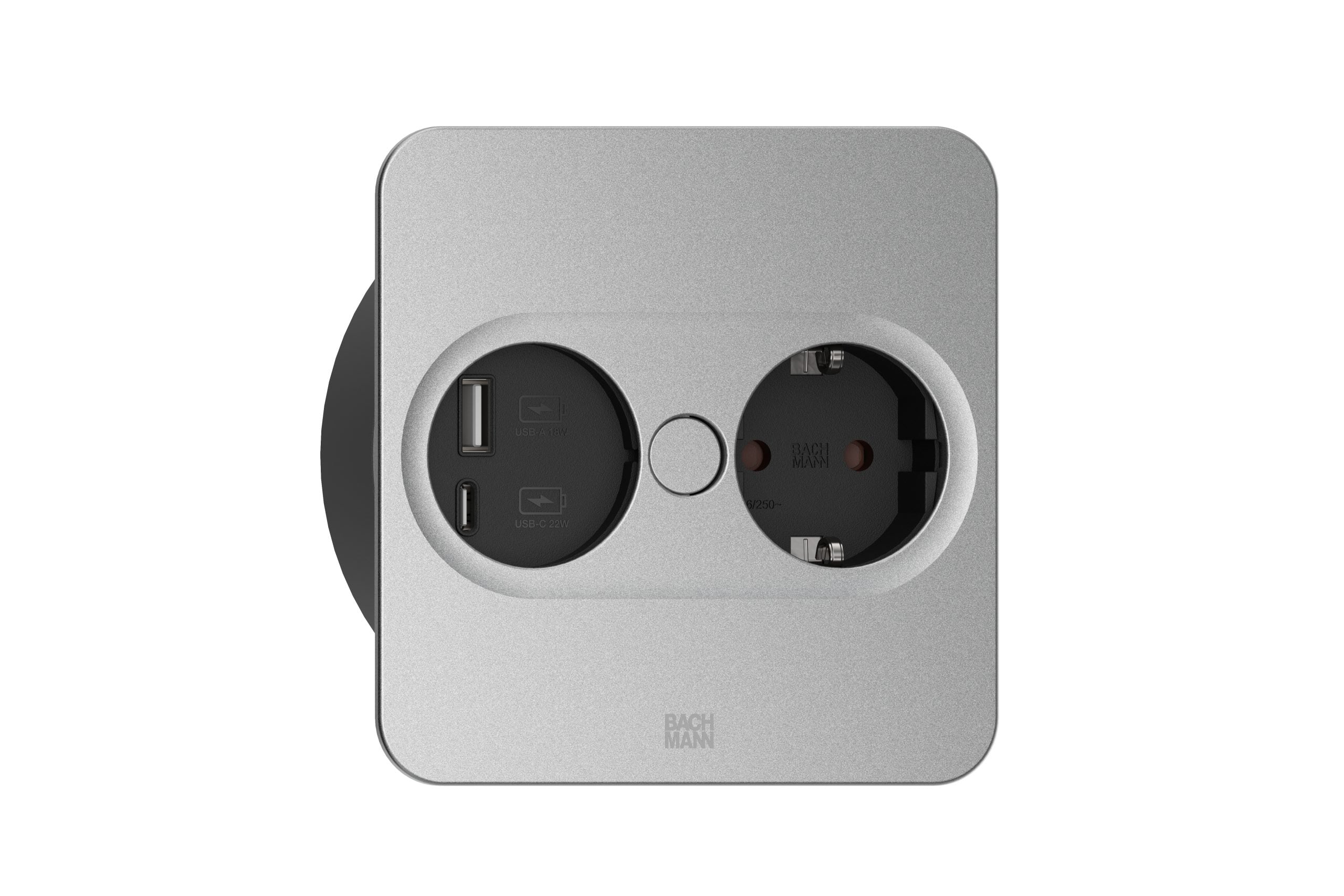 Bachmann TWIST 2 Steckdoseneinheit 1x Strom 1x USB-Doppelcharger A/C eckig silber 946.013